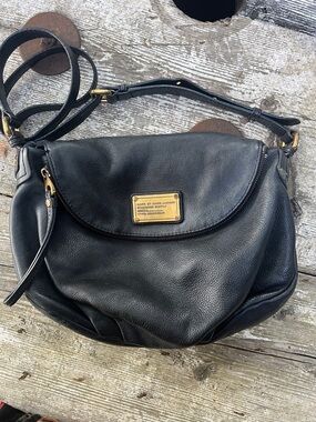 Marc by Marc Jacobs Black Leather Shoulder Crossbody with Gold Plate